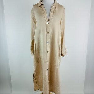 ZARA Neutral Linen Blend Button Front Dress Size Medium